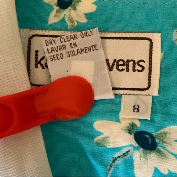 Vintage 80s KARIN STEVENS Blue Daisy Blouson Dress Bib Collar Cottagecore Size 8 - Picture 8 of 9